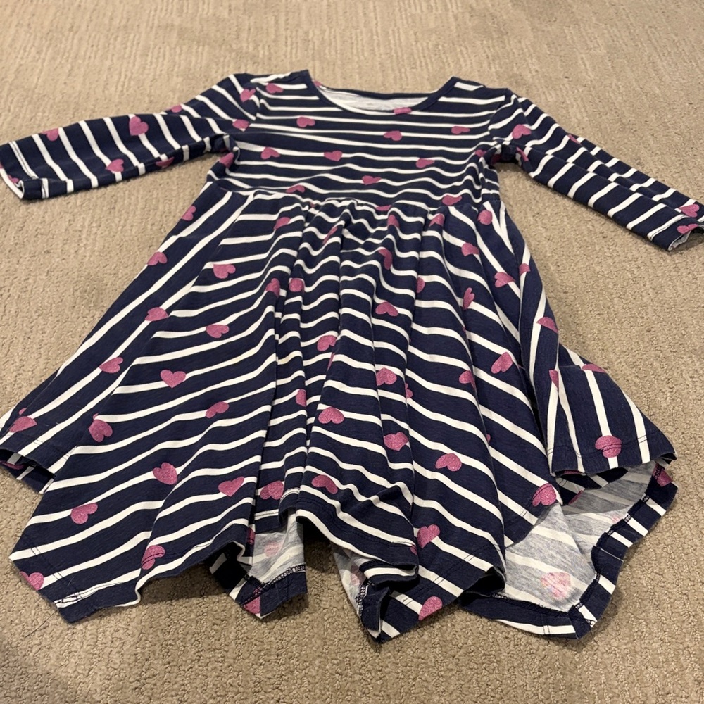 Gymboree Navy and Pink Heart Striped Dress